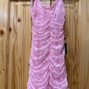 Pink Ruched Lace Dress mini